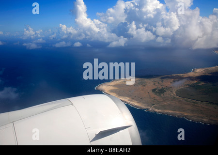 Bonaire von KLM McDonald Douglas MD-11 Flugzeug Fenster Flamingo International Airport Kralendijk Netherland Antillen Karibik Stockfoto