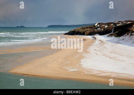 Hayle Strand im Schnee cornwall Stockfoto