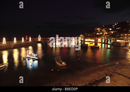 Mousehole Weihnachten Lichter cornwall Stockfoto