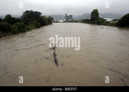 Der Fluss Maitai Nelson City in Hochwasser-Bedingungen - Alamy Ref B8EFW7 ist eine kontrastreiche Bild der gleichen Szene Stockfoto