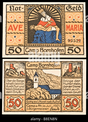 Notgeld oder Gutschein (Emergency gedruckt in Deutschland von 1914-22) 50 Pfennig Banknote aus Camp Bornhofen Stockfoto