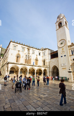 Luza Square und Glockenturm Dubrovnik Dalmatien Kroatien Europa Stockfoto