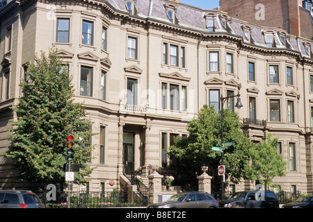 Boston, Mass. Back Bay Gegend, Häuser an der Marlborough Street. Stockfoto