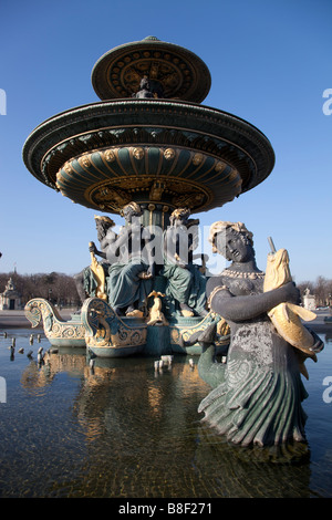 La Brunnen Fontaine des Mers in Place De La Concorde, Paris Stockfoto