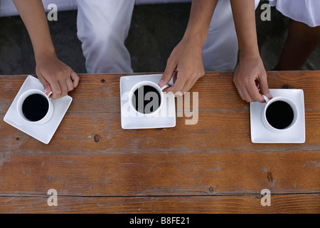 Drei Tassen Kaffee Stockfoto