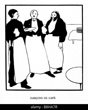 Aubrey Beardsley Garcons de Cafe Illustration für das gelbe Buch II der französischen Kellner Stockfoto
