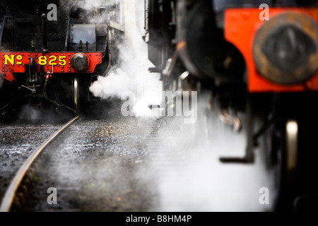 Zwei Dampflokomotiven zur Abfahrt bereit Stockfoto