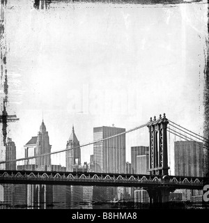 Grunge Bild der Brooklynbridge und die Skyline von New york Stockfoto