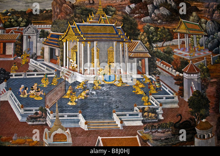 Ein Wandbild an der Wand des Tempels Wat Phra Keo Stockfoto