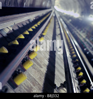 Neu verlegten Konstruktionen auf der Jubilee Line Extension, ein Teil der London Underground Tube-Netzwerk. Stockfoto