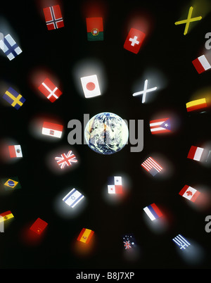 Internationale Fahnen und Erde Stockfoto