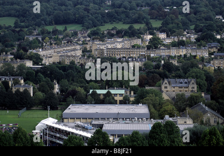 Blick über Bath Rugby Boden von der Spitze des Bath Abbey Tower, Bath Spa Somerset UK Stockfoto