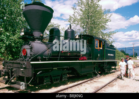 Eine restaurierte 1924 Shay-Dampflok auf der historischen "Kettle Valley" Eisenbahn im Okanagan Valley in British Columbia Kanada Stockfoto