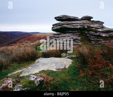 Combestone Tor in Dartmoor National Park in der Nähe von Hexworthy, Devon, England. Stockfoto