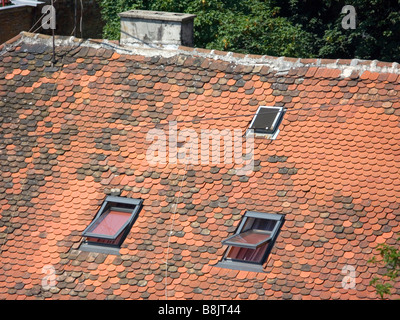 Dach mit Fenstern Stockfoto