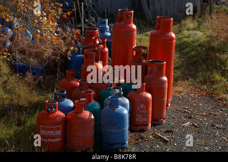 Gasflaschen gelagert bei niedrigeren Diabaig, Wester Ross, Highlands, Schottland Stockfoto