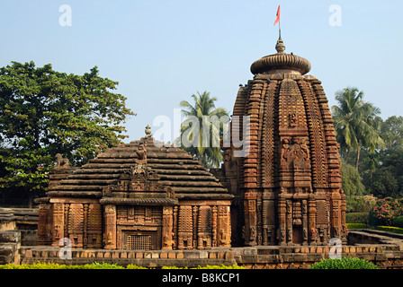 Muktesvara Tempel-General-Ansicht von Süden, zeigt Deul und Jagamohana. Orissa, Bhubaneshwar, Indien. Stockfoto