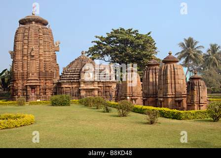 Siddheshwar Tempel - General-Ansicht von Süden, zeigt Haupttempel und TochterSchreine. Orissa, Bhubaneshwar, Indien. Stockfoto