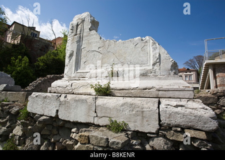 Römische Überreste Nahaufnahme Detail, Ruinen, Odeon, antike Forum, Plovdiv (Philippolis), Balkan, Bulgarien Stockfoto