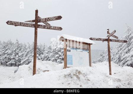 Puerto De La Ragua Parque Nacional de Sierra Nevada Granada Provinz Spanien Zeichen Beiträge zeigen Wanderwege Stockfoto