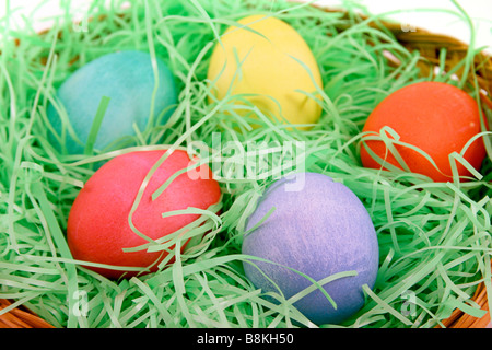 Ein Osternest gefüllt mit Eiern Closeup für Hintergrund Stockfoto