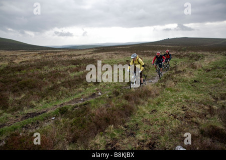 Drei Mountainbiker fahren auf Dartmoor Stockfoto