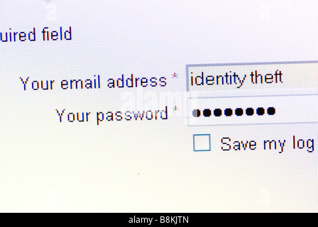 Identitäts-Diebstahl auf einer Internet-Login-Seite Stockfoto