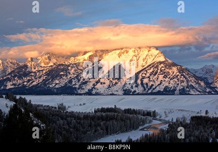 Grand Teton an der ersten Ampel, Wyoming, USA Stockfoto