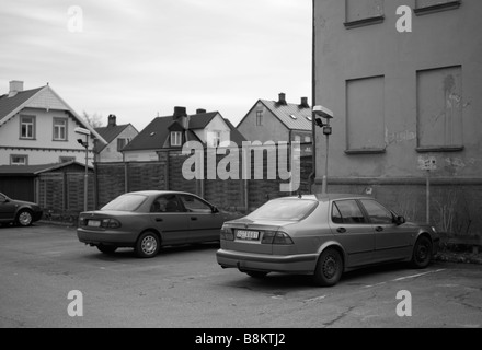 Geparkten SAAB 9-5 in Helsingborg, Schweden. Aufnahme in die große Krise im Februar 2009. FÜR DEN REDAKTIONELLEN GEBRAUCH BESTIMMT. Stockfoto