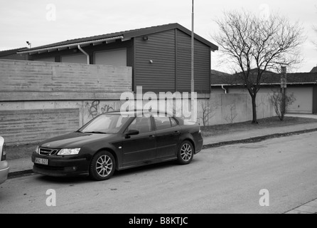 Geparkten SAAB 9-3 in Helsingborg, Schweden. Aufnahme in die große Krise im Februar 2009. FÜR DEN REDAKTIONELLEN GEBRAUCH BESTIMMT. Stockfoto