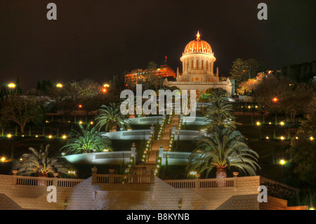 Israel Haifa Bahai-Tempel und Gärten in der Nacht Februar 2009 Stockfoto