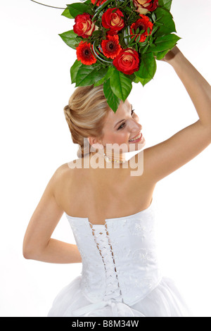 Braut Hochzeit Kleid Brautstrauß werfen Stockfoto