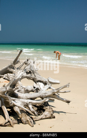 Indien-Andamanen und Nikobaren Havelock Island eine Frau allein auf tropischen Traumstrand Stockfoto