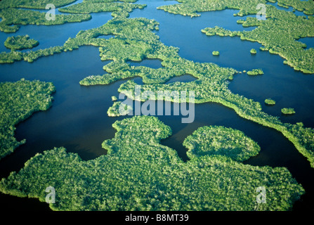Luftaufnahme des Everglades National Park und die Ten Thousand Islands im südlichen Florida, Florida Bay Stockfoto