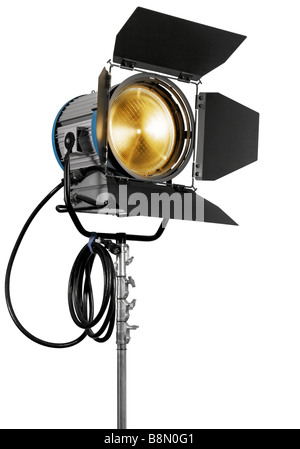 Kinematographen spotlight Ausrüstung Detail auf weißem Hintergrund Stockfoto