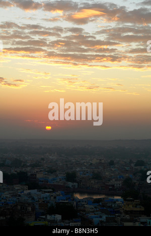 Sonnenaufgang über Jodhpur aus dem fort Stockfoto