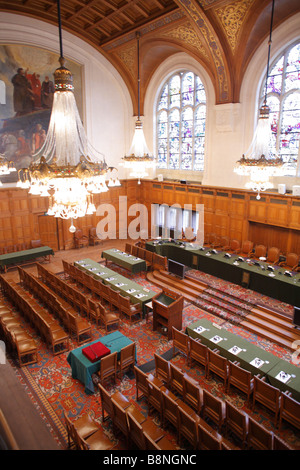 Main Gerichtssaal, Innenraum der Friedenspalast, internationaler Gerichtshof, World Court, den Haag, Niederlande Stockfoto