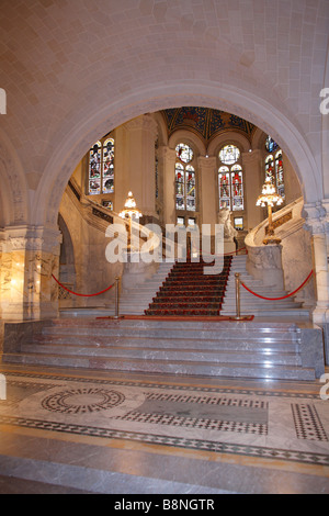 Eingang, Interieur des Friedenspalastes, internationaler Gerichtshof, World Court, den Haag, Niederlande Stockfoto