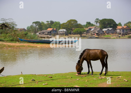 Kleine Stadt auf dem Weg nach Angkor Wat etwa 60 Kilometer nördlich von Phnom Penh Stockfoto