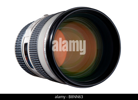 Ein weißer Teleobjektiv mit roten Beschichtungen auf die Frontelemente diesein ist ein 80 200 Zoom Stockfoto