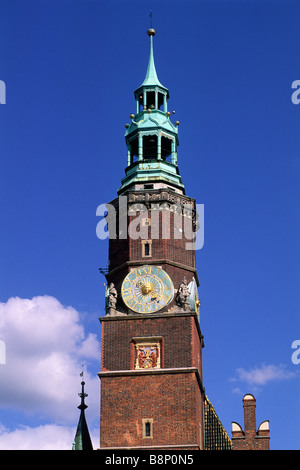 Polen, Breslau, Rynek, Marktplatz, alter Rathausturm Stockfoto