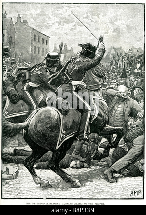 Peterloo-Massaker-Husaren laden die Menschen St Peter Feld Manchester England 16. August 1819 Stockfoto