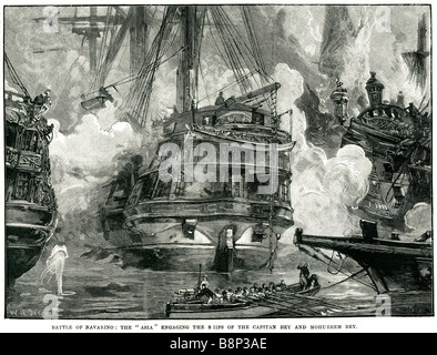 die Schlacht von Navarino Asien engagieren Schiffe Capitan Bey Mohurrem Bey 1827 griechischer Krieg von Unabhängigkeit Peloponnes Stockfoto