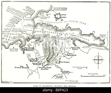 Plan von Sebastopol zeigte Verteidigung 1854 die Belagerung von Sewastopol (manchmal gerendert "Sewastopol") einer großen Belagerung während der C Stockfoto