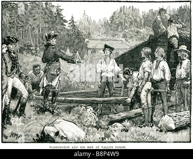 George Washington seine Männer Valley forge Pennsylvania amerikanische Kontinentalarmee 1777 1778 Unabhängigkeitskrieg Stockfoto