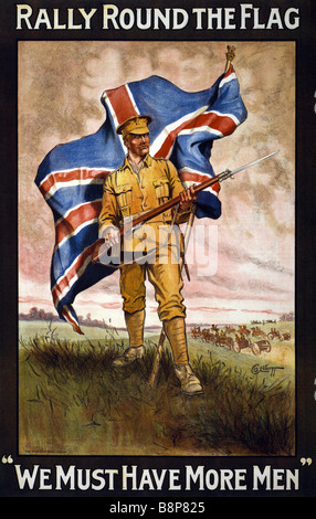 Foto von einer original Erster Weltkrieg britische Armee rekrutieren Plakat mit dem Titel Rally Round The Flag Stockfoto