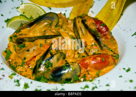 Seafood Restaurants San Antonio Texas Meeresfrüchte Paella mit Muscheln Garnelen und Hummer Spezialitäten Lebensmittel Closeup Essen Details Stockfoto