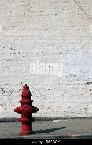 Amerikanischen roten Hydranten und weiße Mauer in Ocala, Florida, USA Stockfoto