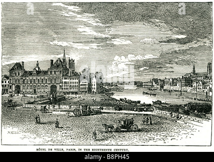 Hotel de Ville Paris im 19. Jahrhundert gepflasterten Sqyare Sommer Stadt Fluss der Hôtel de Ville (Französisch für "City Hall") in Paris, Stockfoto