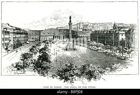 Anzeigen in Lissabon die Praça de Dom Pedro Platz Kopfsteinpflaster Stadt der Rossio ist der populäre Name des Platzes Pedro IV (Portugiesisch Stockfoto